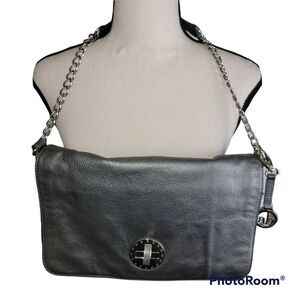 Audrey Brooke metallic gray leather shoulder/handbag purse